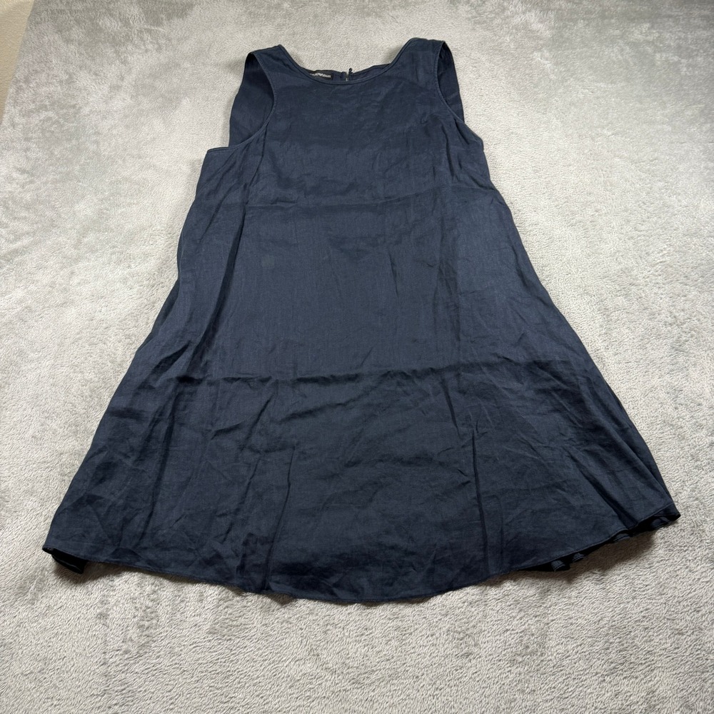 Emporio Armani Linen Shift Dress Women 40 (Small) Navy Blue Sleeveless